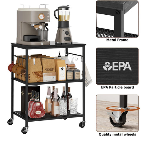 Homleke cart lockable wheels, safe mobility for cooking tasks and serving between rooms.