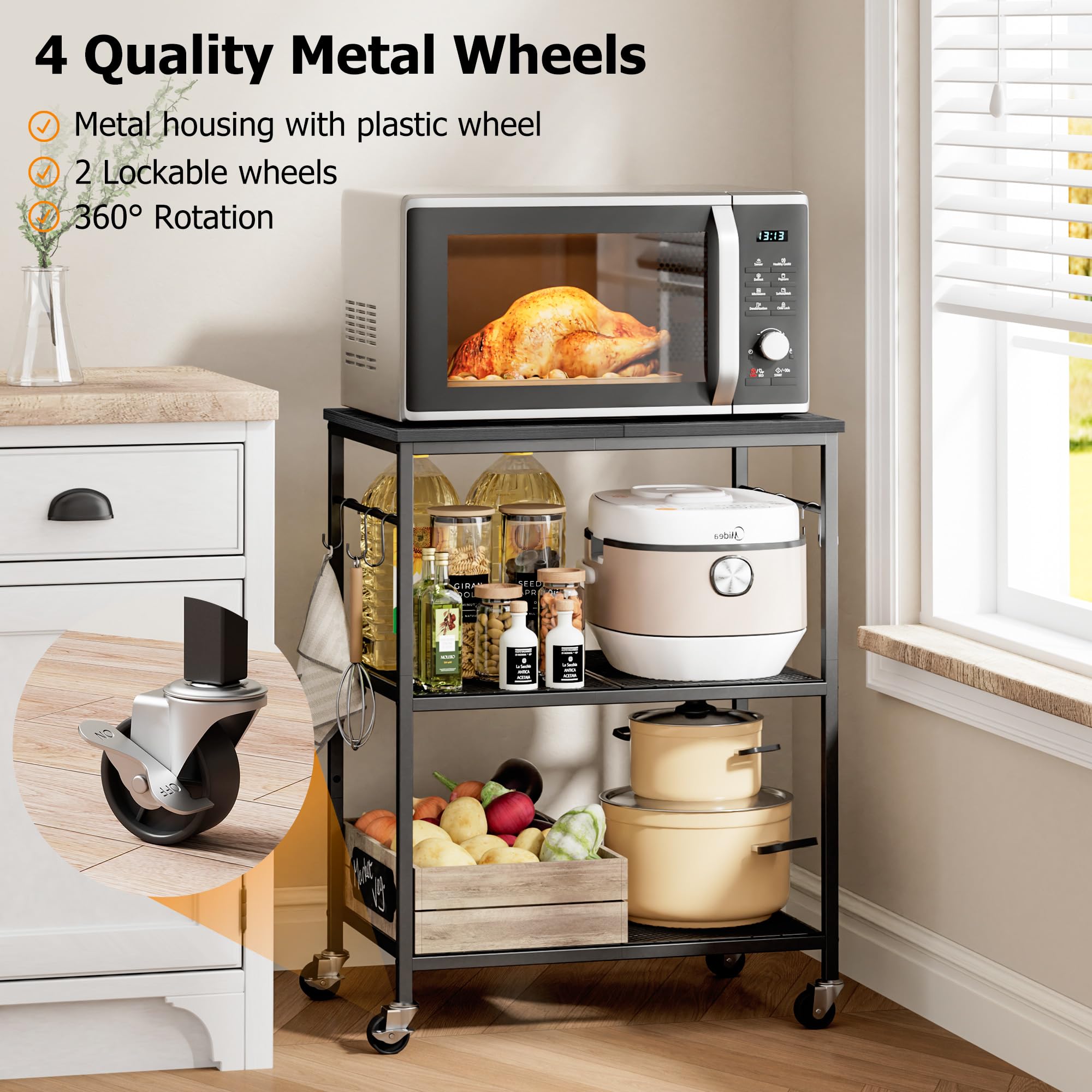 Homleke rolling cart with mesh shelves, durable storage for pots, pans, and pantry items.