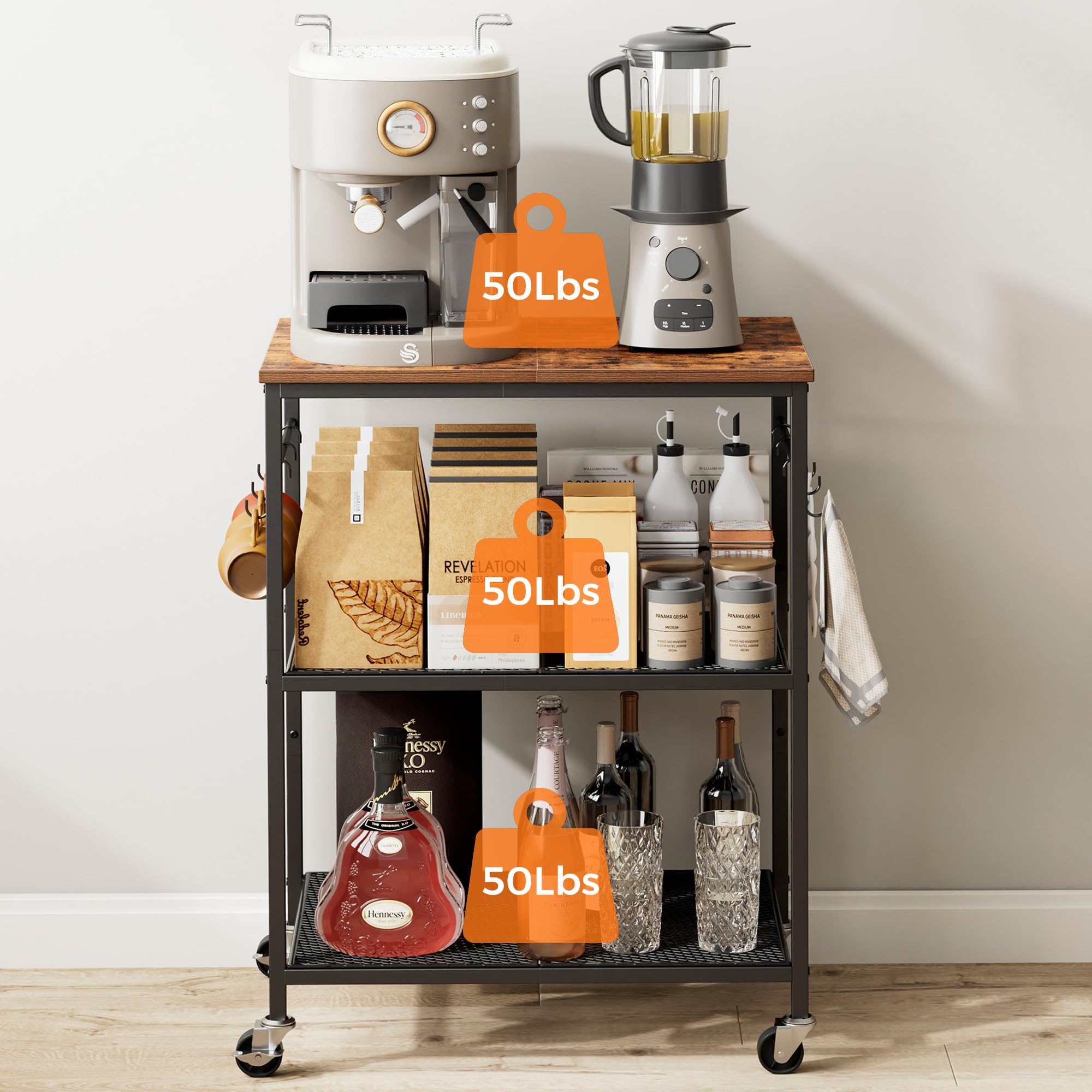 Homleke rustic-industrial cart design blends wood and matte black metal.