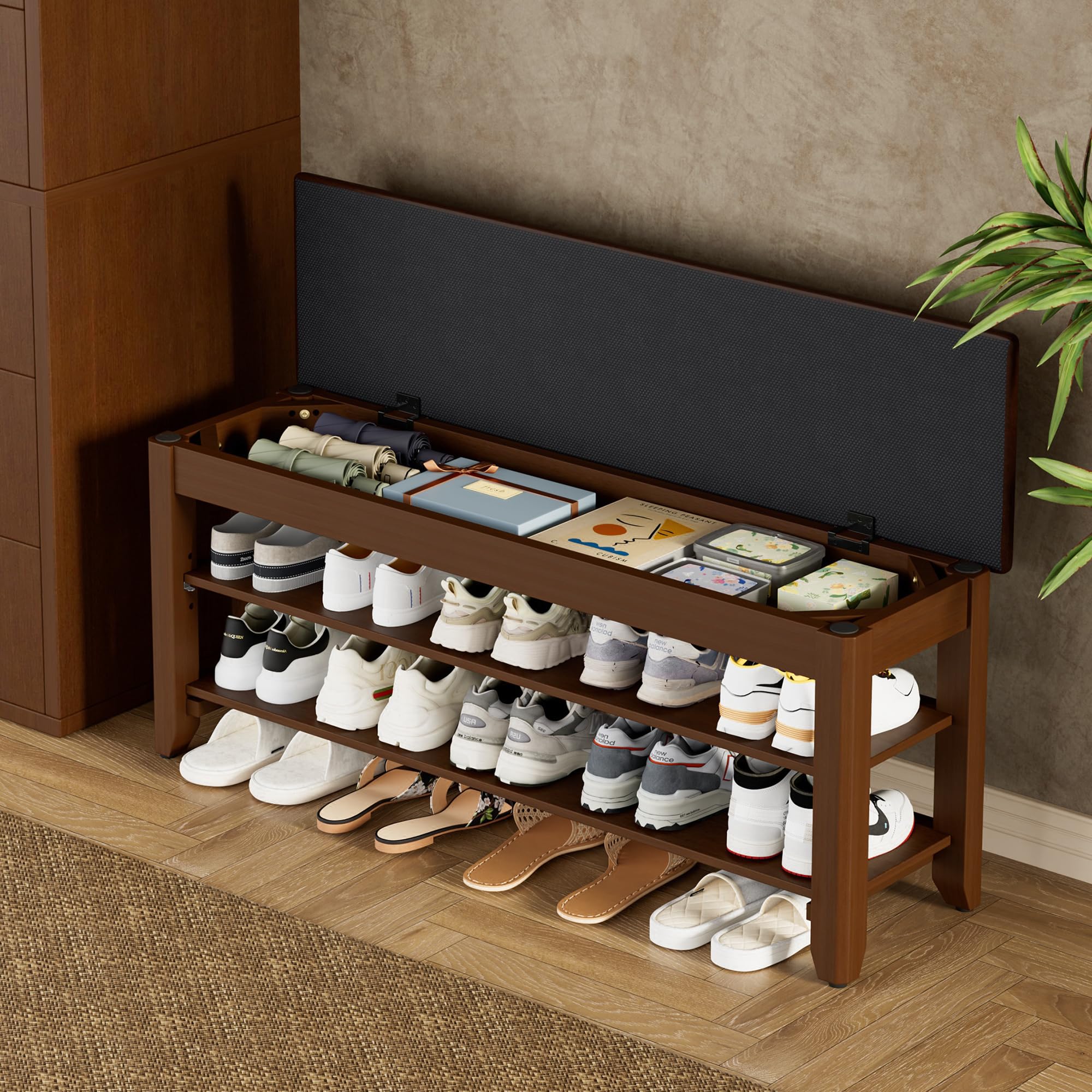 Homleke shoe rack bench with flip-top storage for organized entryway.