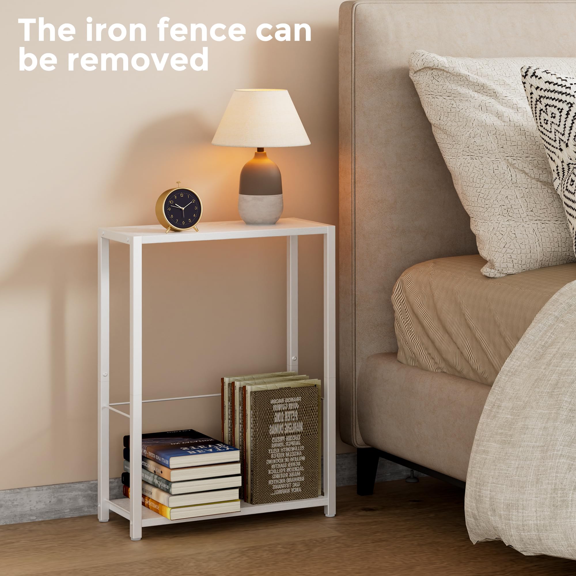 Homleke small-space living room arrangement with slim side table