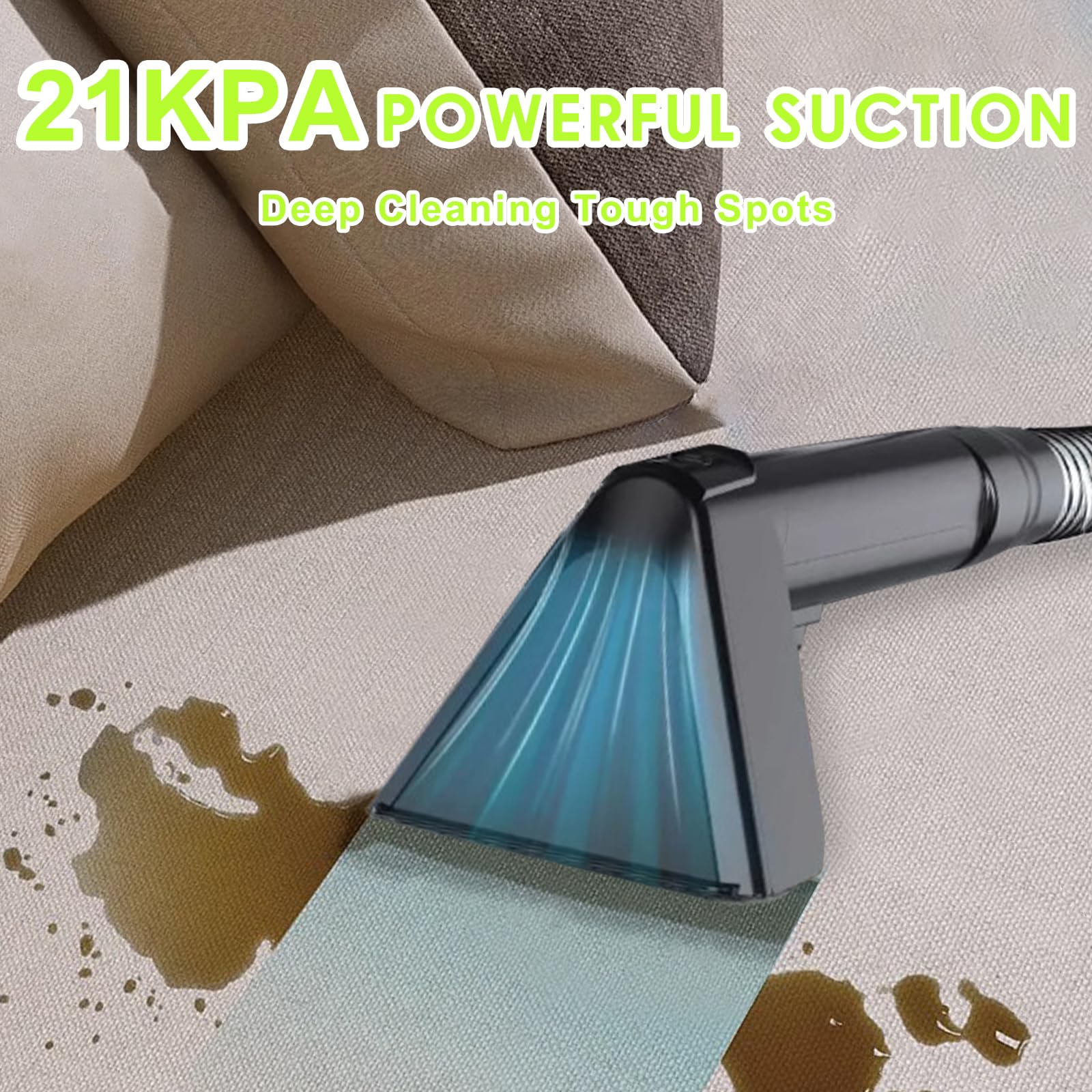 HOMLOVE cleaner's 21 KPa suction pulls embedded dirt from rugs and upholstery.