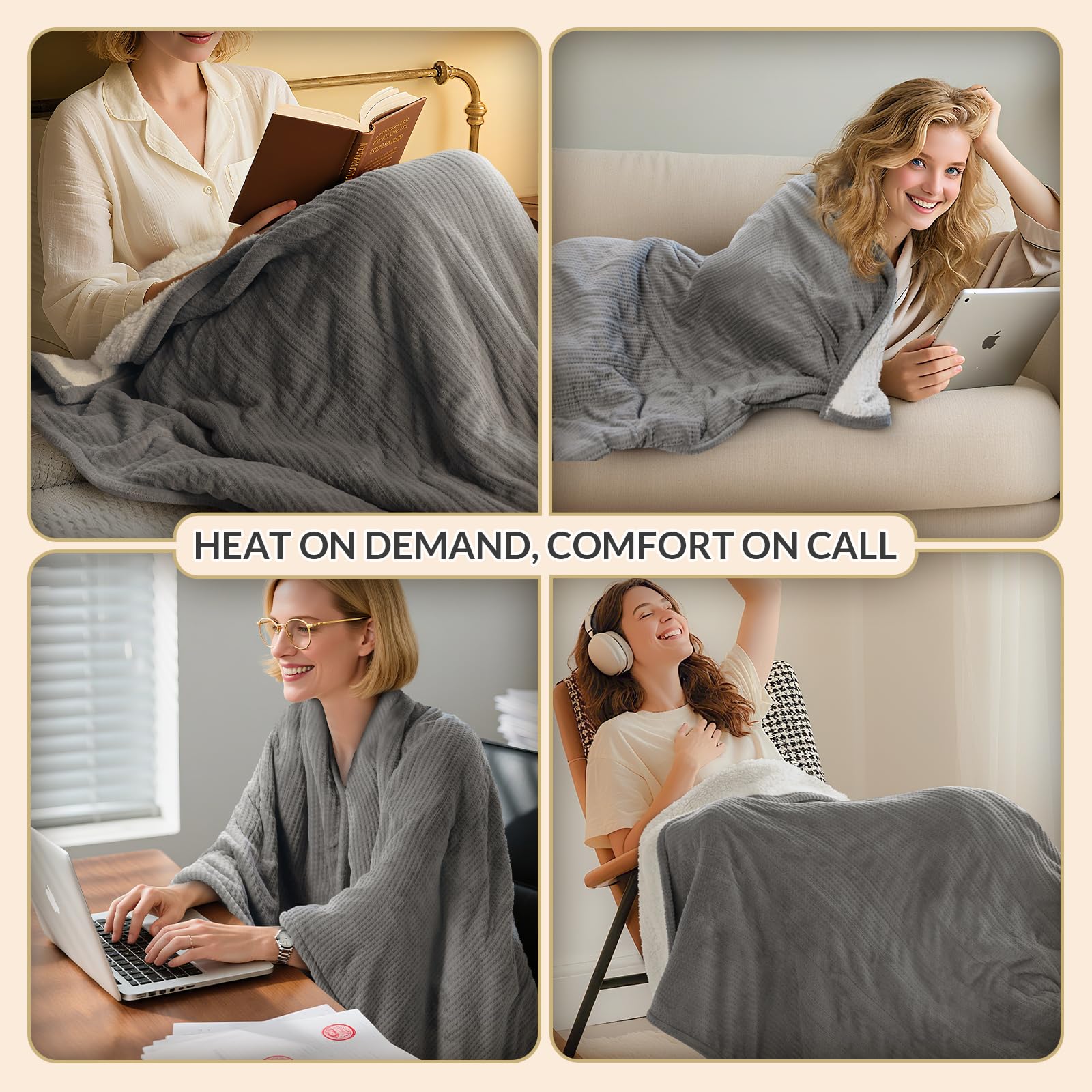 HOMLYNS LuxeHeat blanket with detachable controller for easy washing.