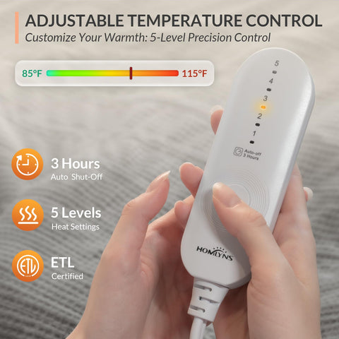 HOMLYNS LuxeHeat blanket provides rapid heating to warm you quickly.