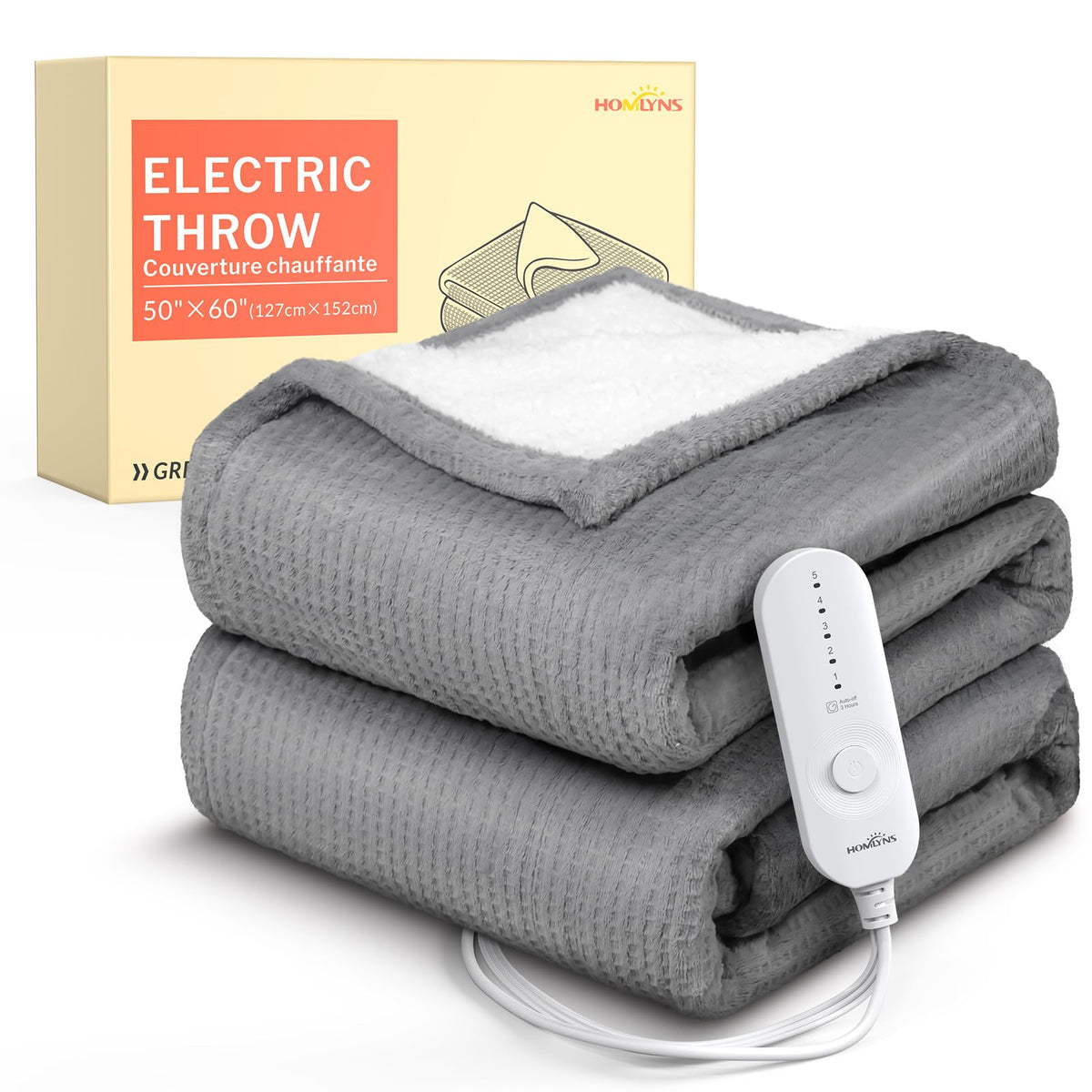 HOMLYNS LuxeHeat blanket: soft fabric for cozy warmth during chilly evenings.