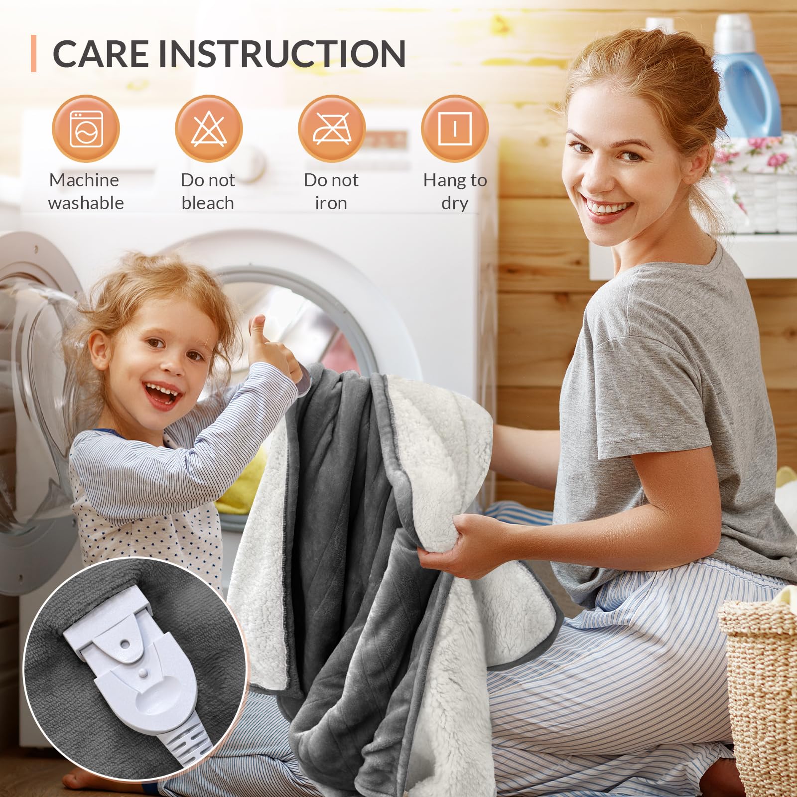 HOMLYNS LuxeHeat blanket glows softly on a cozy bed.