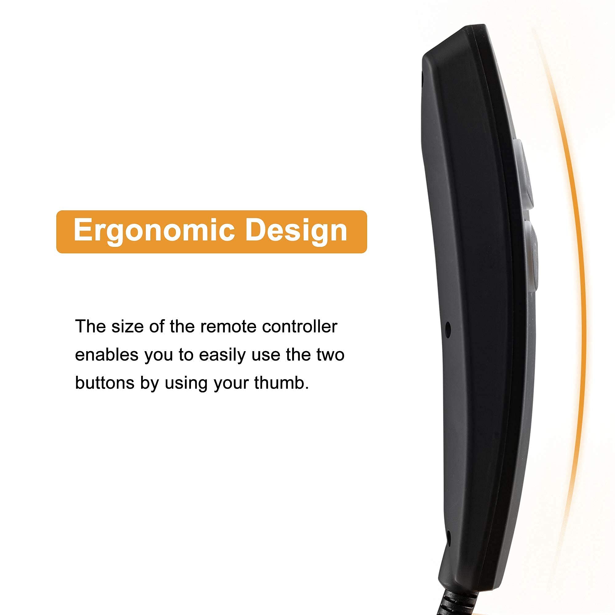 Hommoat CD001 remote in hand demonstrates intuitive operation.
