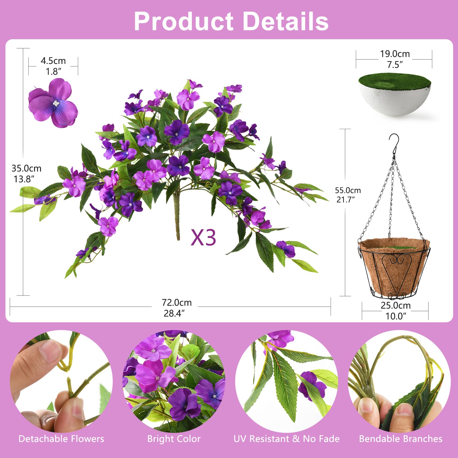 Hommyea artificial hanging flowers basket closeup petals detail stays vibrant all season.