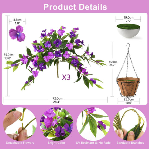 Hommyea artificial hanging flowers basket closeup petals detail stays vibrant all season.