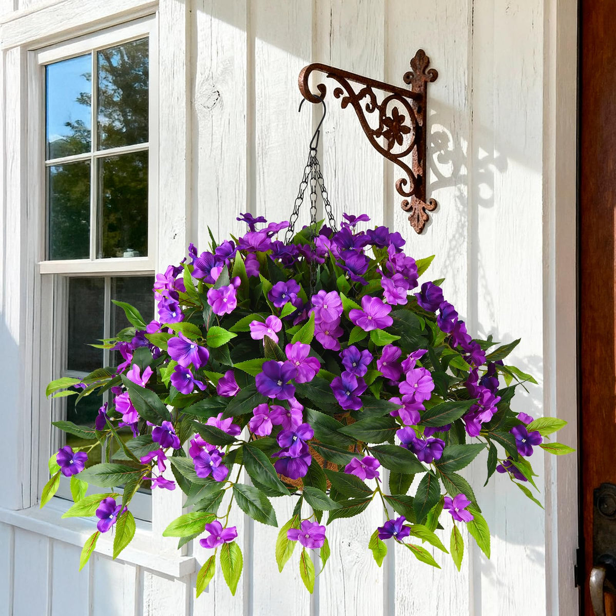 Hommyea artificial hanging flowers basket outdoor wide display boosts curb appeal.