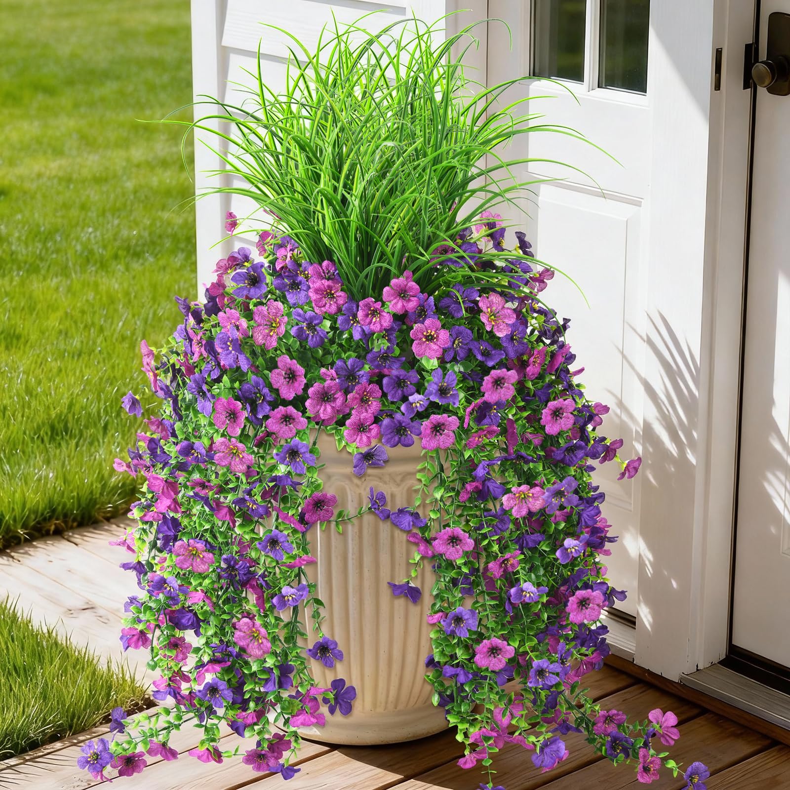 Hommyea double purple artificial hanging flowers for outdoor decor