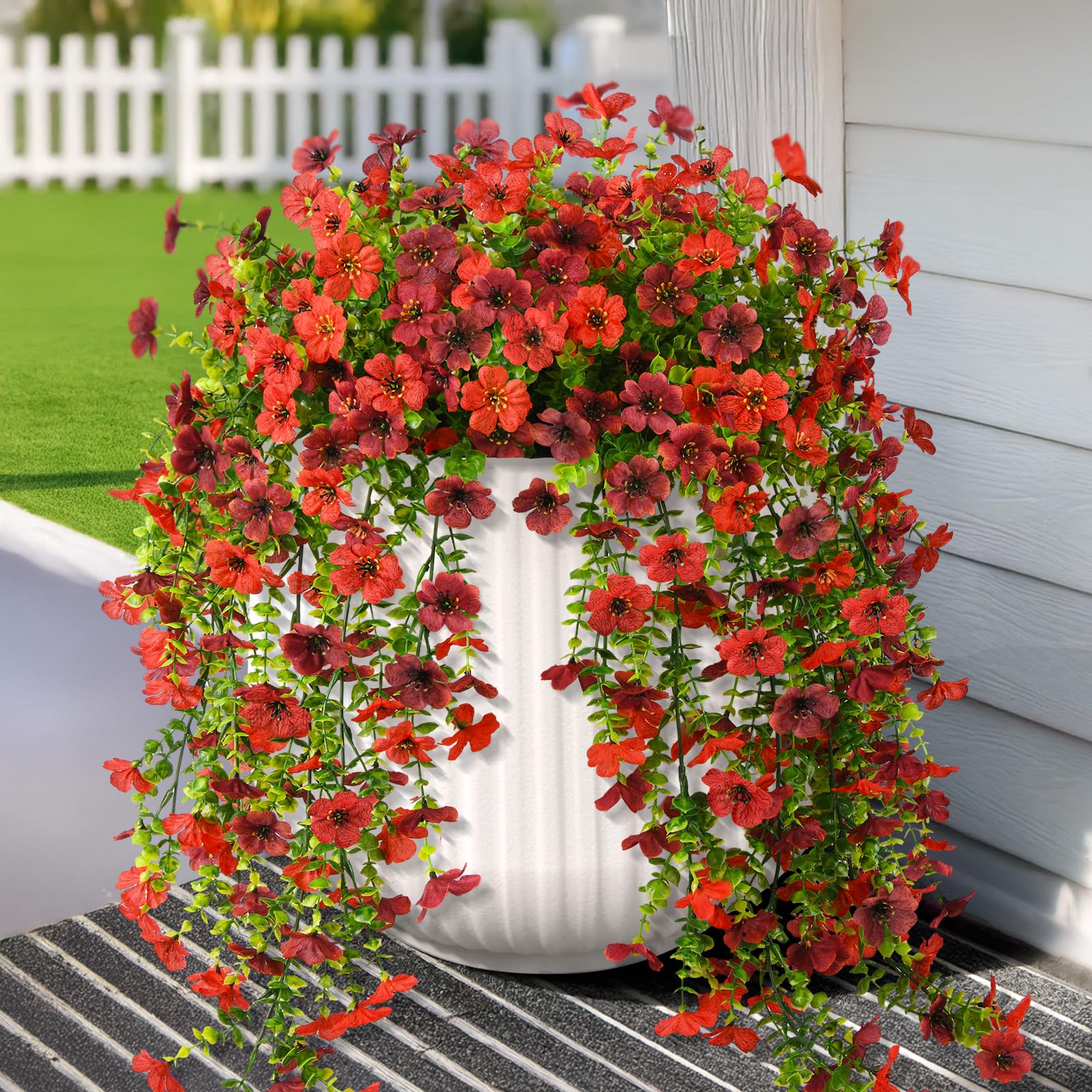 Hommyea artificial hanging flowers outdoors red brown daisies for porch decor