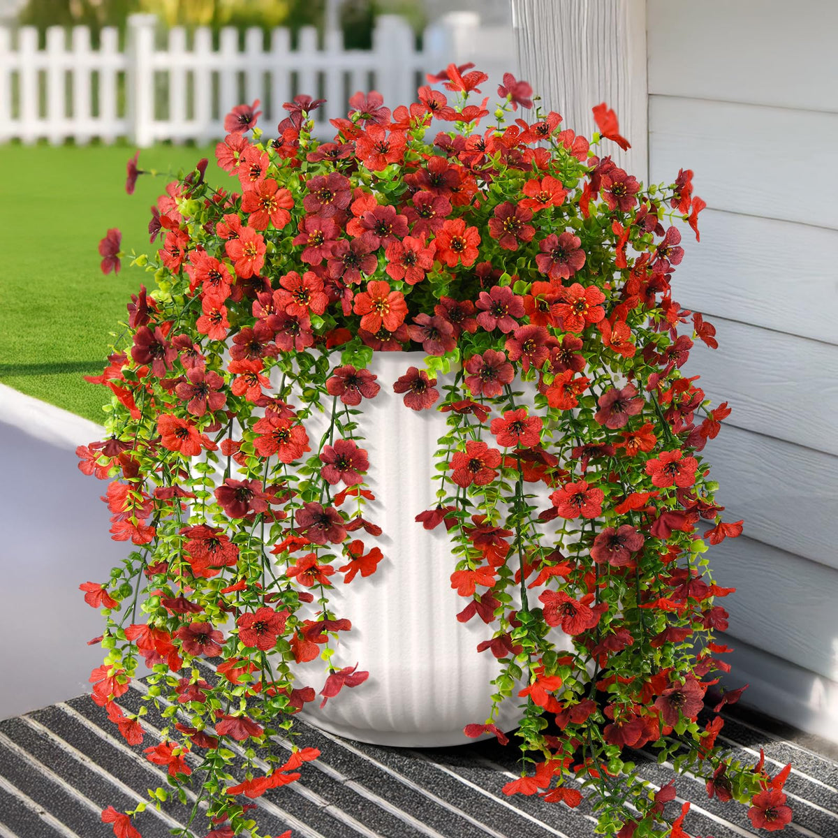Hommyea artificial hanging flowers outdoors red brown daisies for porch decor