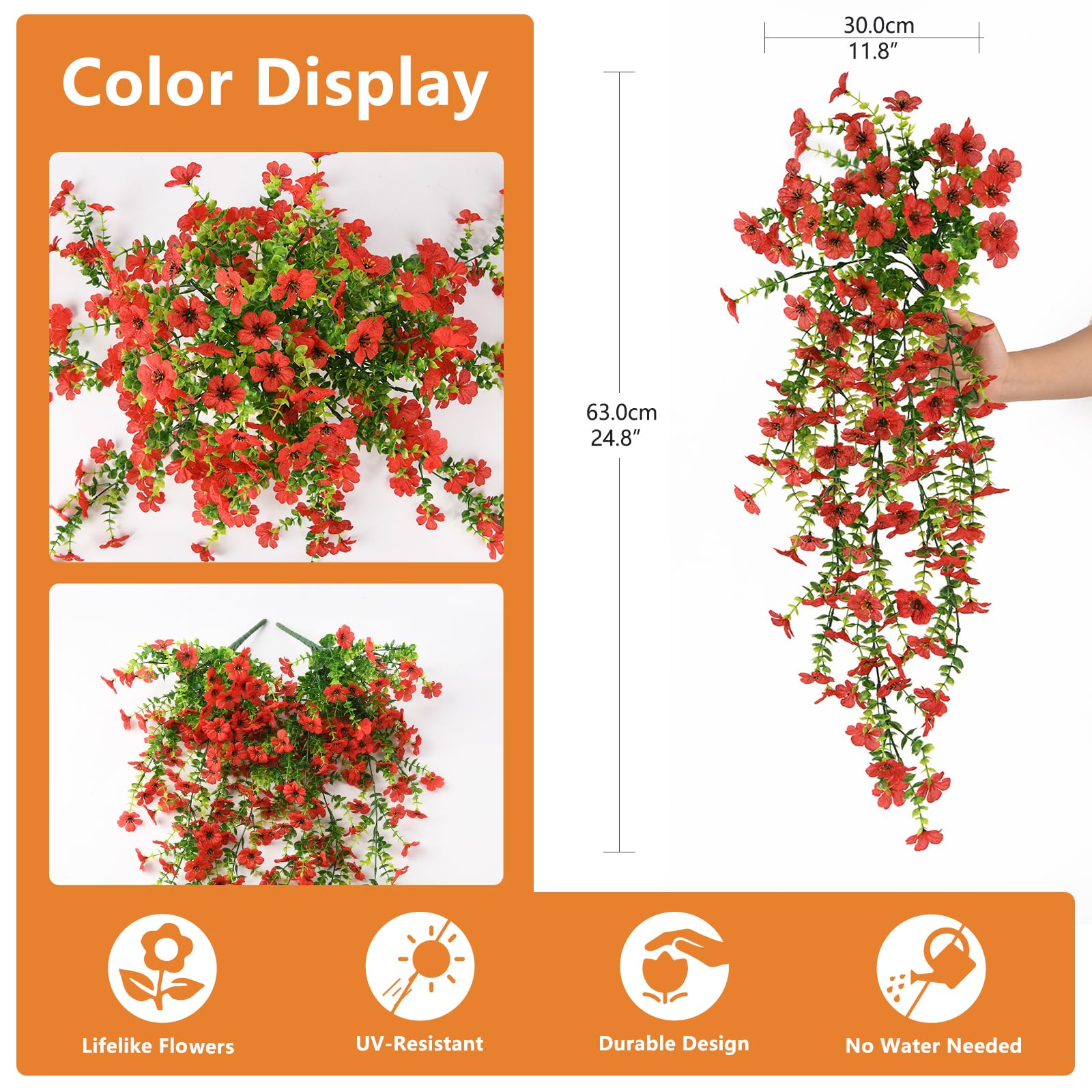 Hommyea outdoor red daisy hanging flowers for porch, weatherproof and maintenance-free