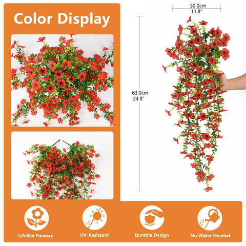 Hommyea outdoor red daisy hanging flowers for porch, weatherproof and maintenance-free