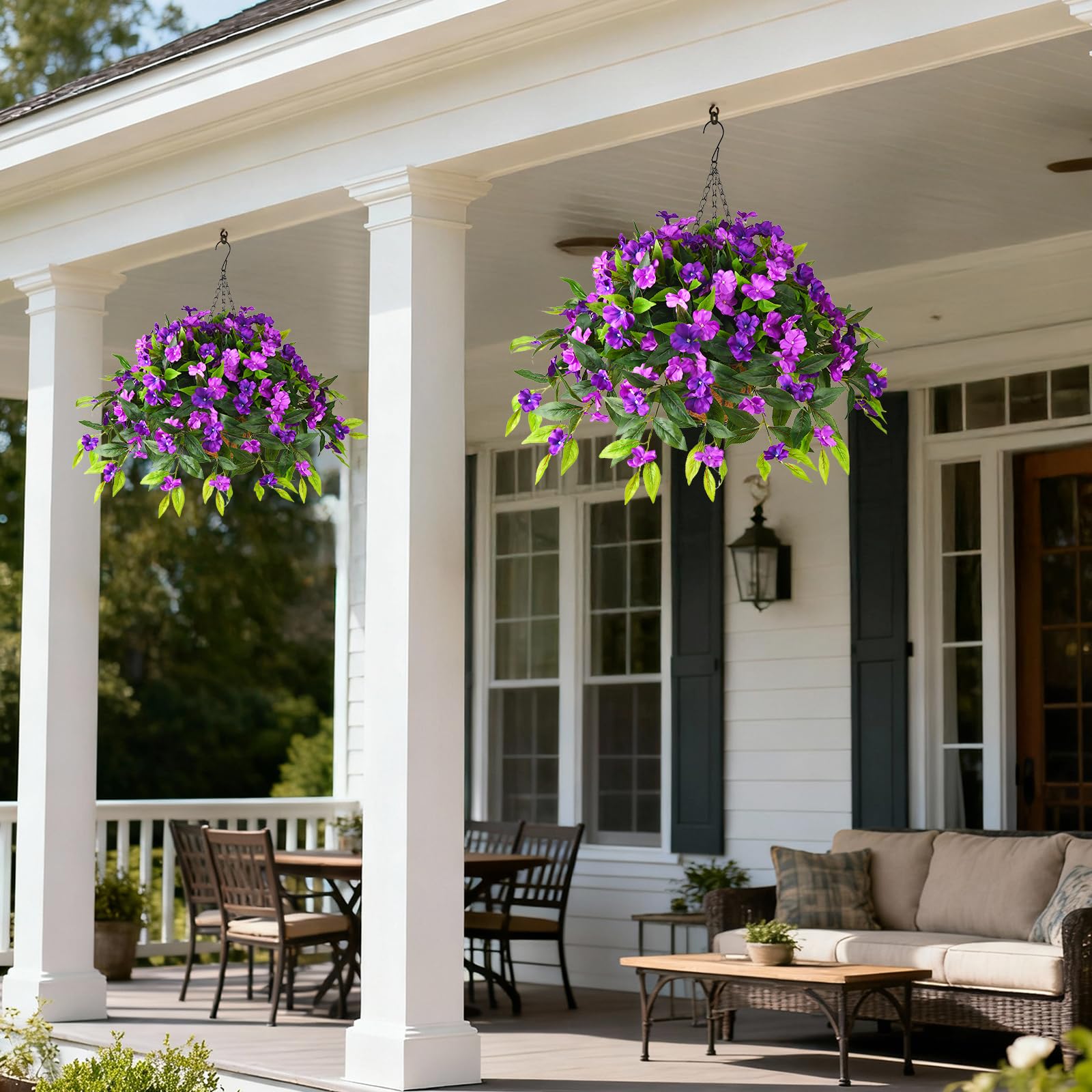Hommyea garden patio hanging flowers basket showcases lush color without upkeep.