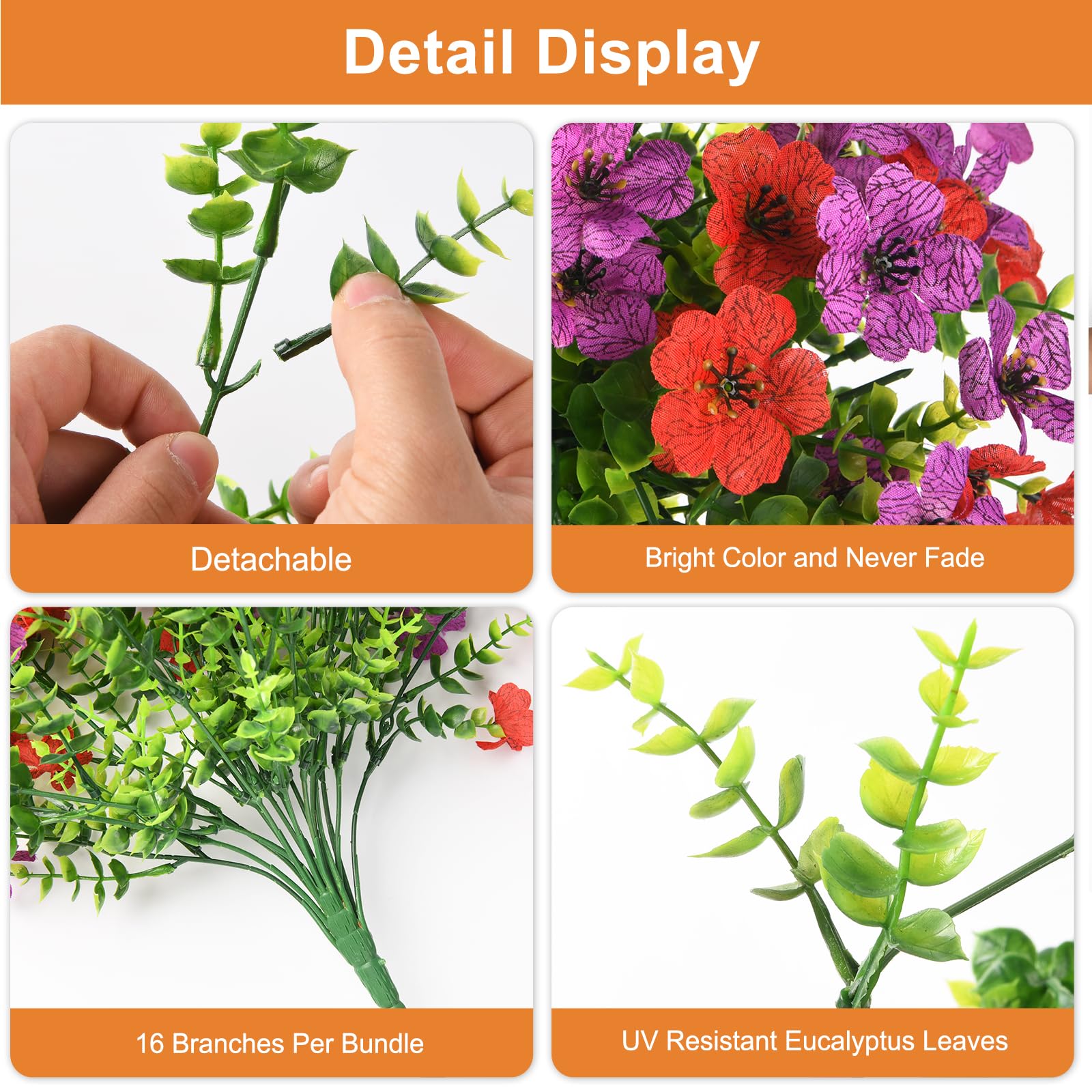 Hommyea UV-resistant hanging flowers withstand sun and rain for year-round outdoor use.