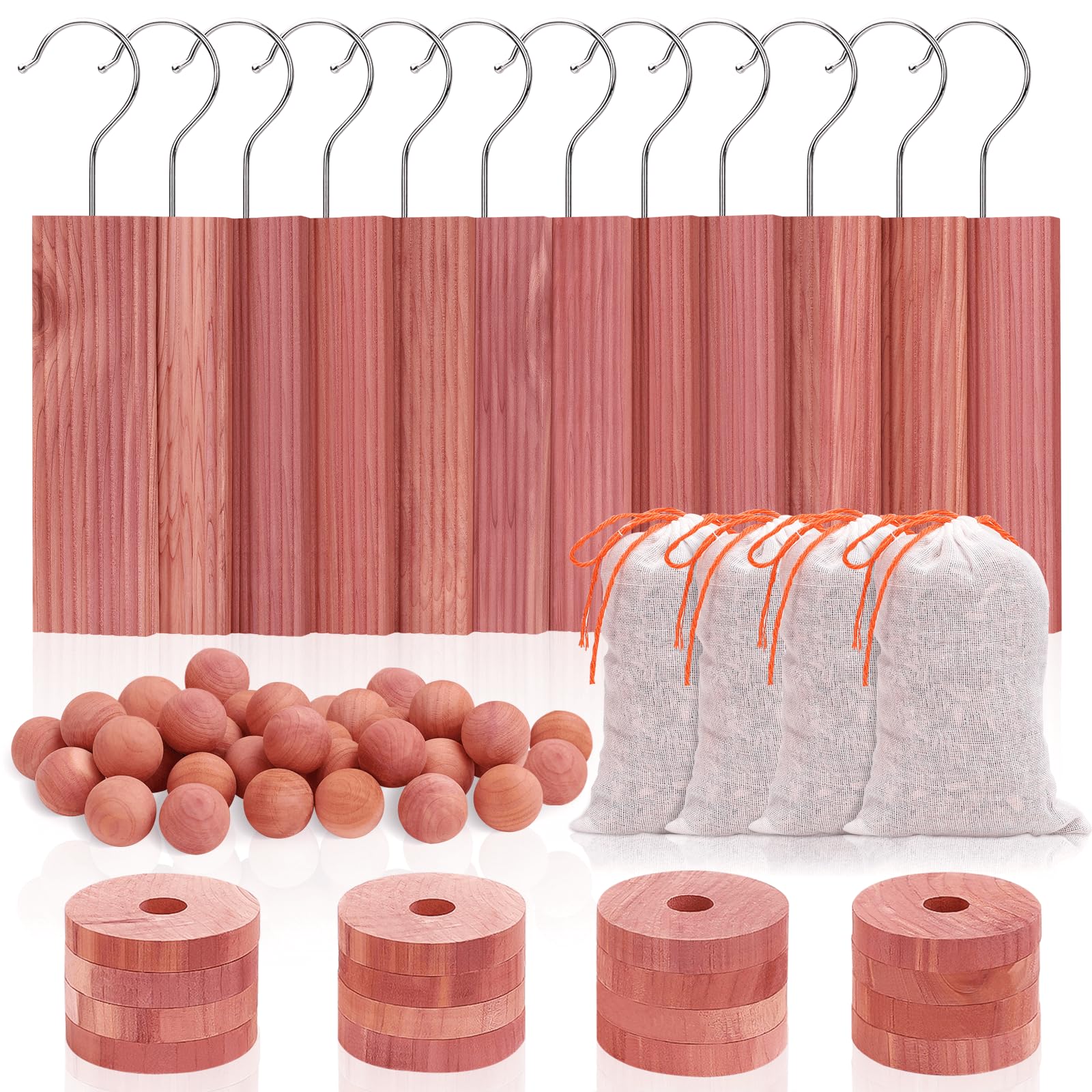 Homode cedar hang-ups pack displayed in a closet for fabric freshness.