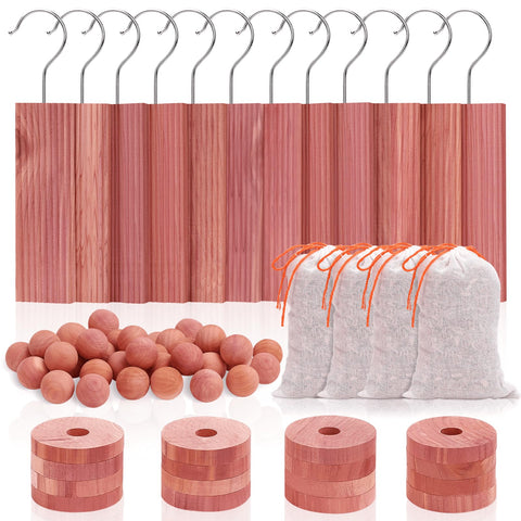 Homode cedar hang-ups pack displayed in a closet for fabric freshness.
