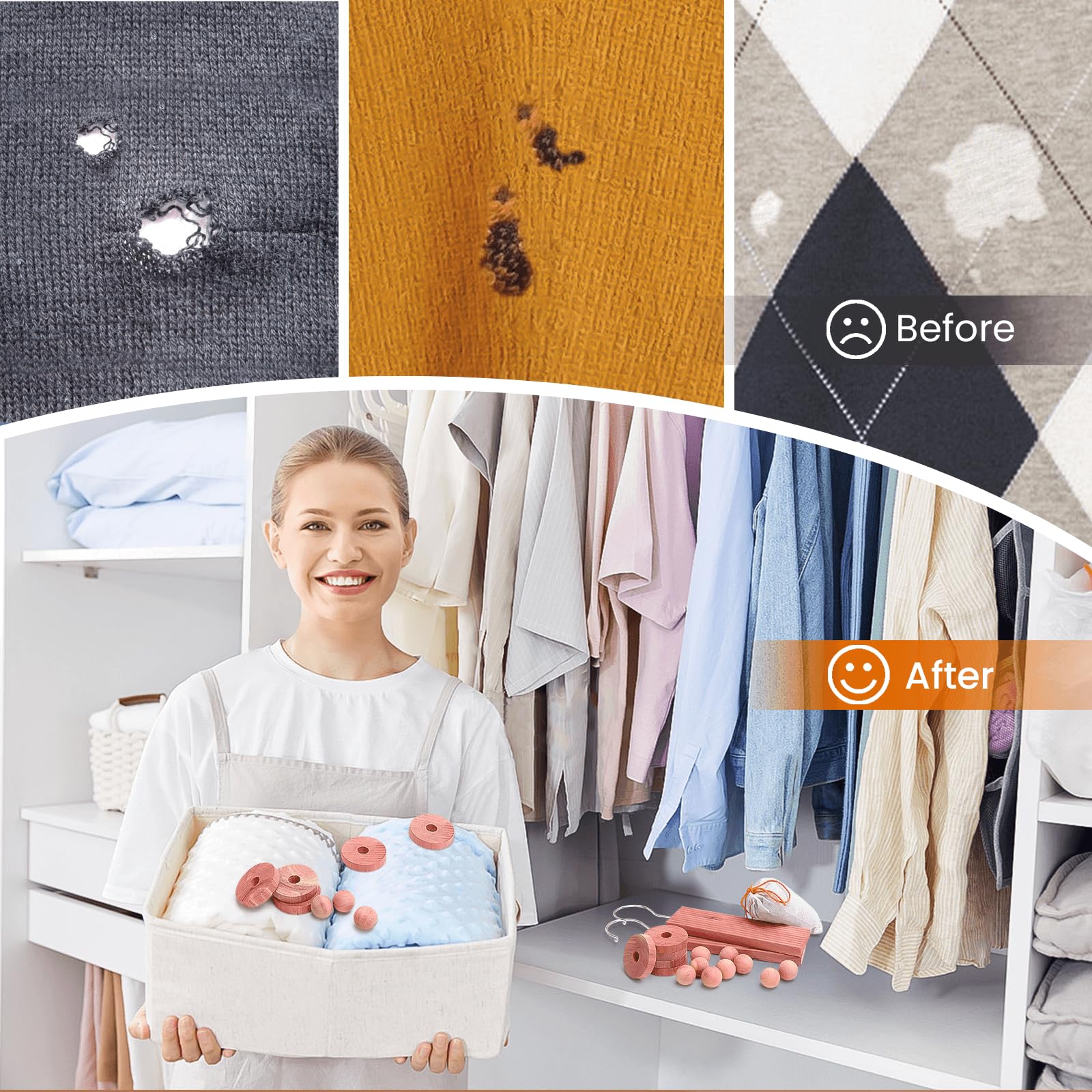Homode cedar rings collection arranged to organize clothes and refresh scent.