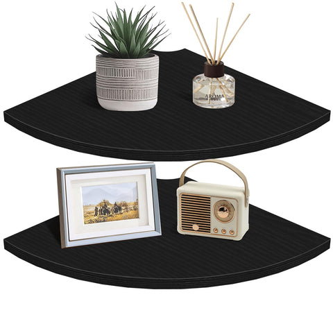 Homode corner floating shelves with curved two-tier design for stylish storage.