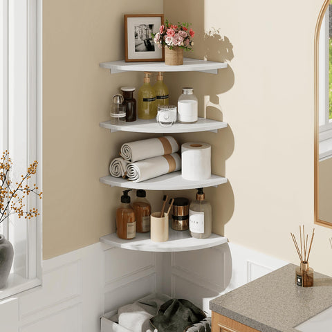 Homode corner floating shelf with cable hole for organized media setup.