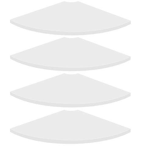 Homode corner floating shelf front view highlighting round white design and cable management feature.
