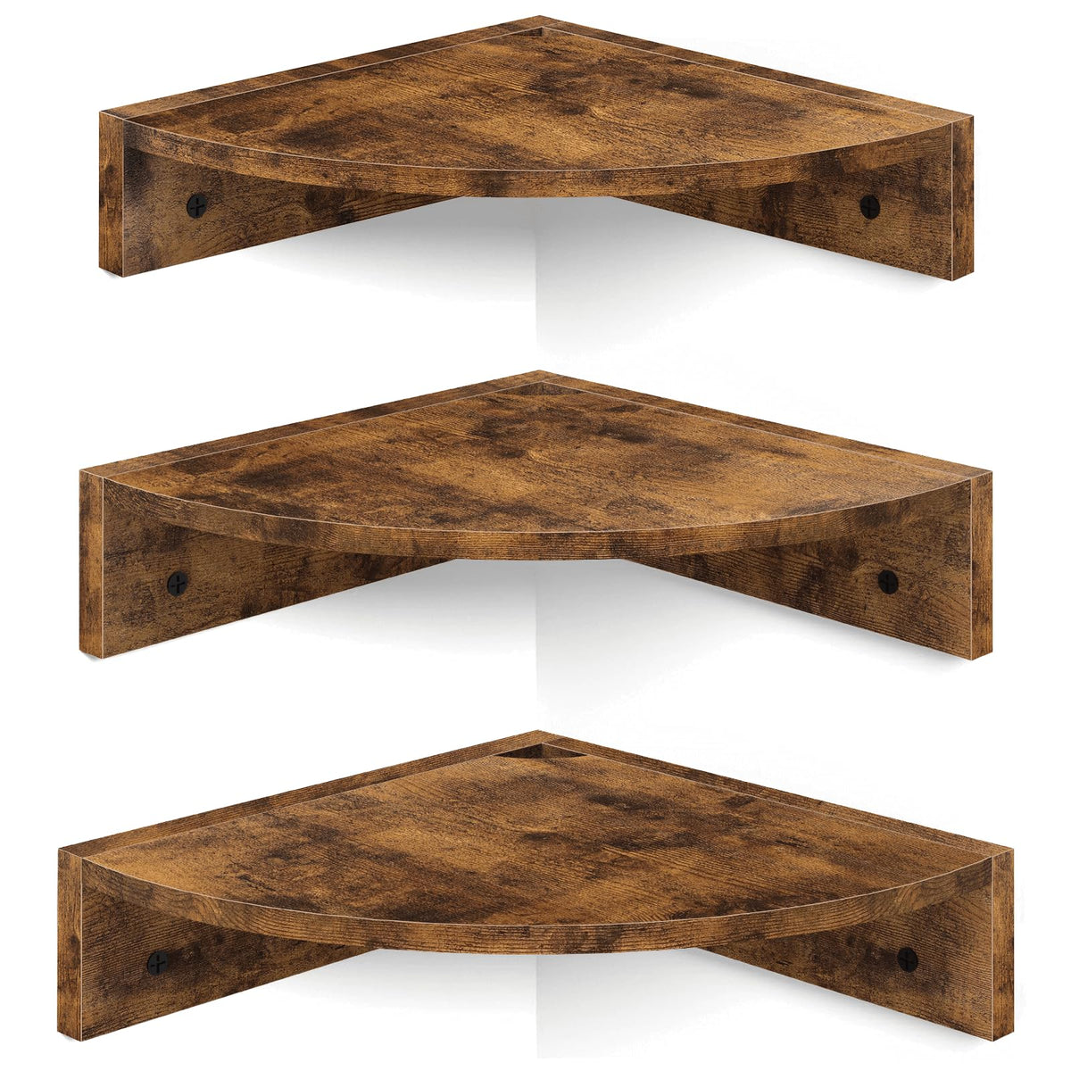 Homode corner shelf 3-tier wall mount saves space with rustic brown and black finish.