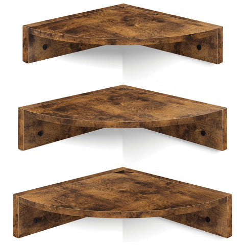 Homode corner shelf 3-tier wall mount saves space with rustic brown and black finish.