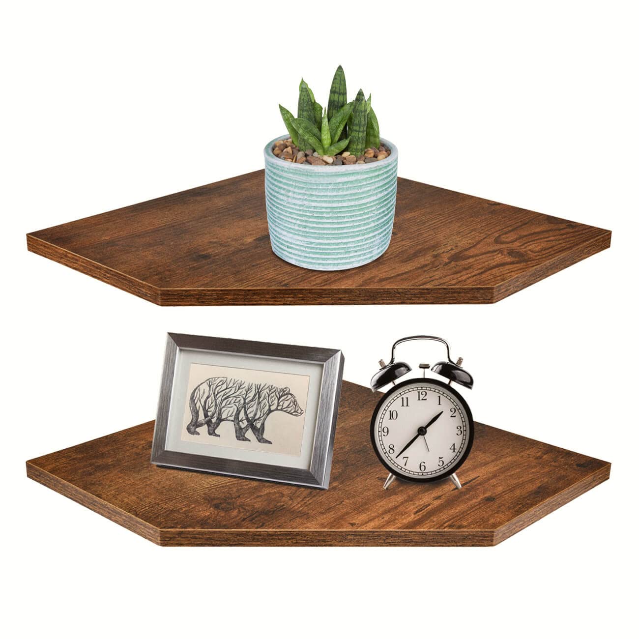 Homode corner shelf assembly in rustic brown finish ideal for organized media corners.