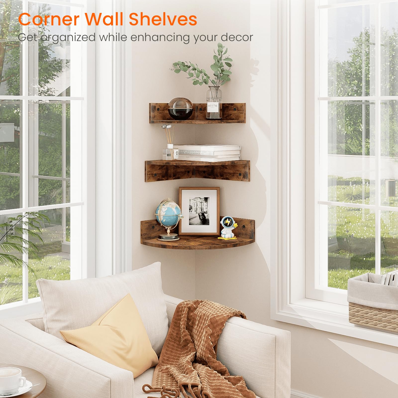 Homode corner shelf features a cord-hole design for clean cable management.