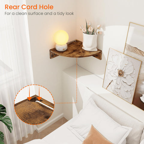 Homode corner shelf shows edge trim detail for durability and style.