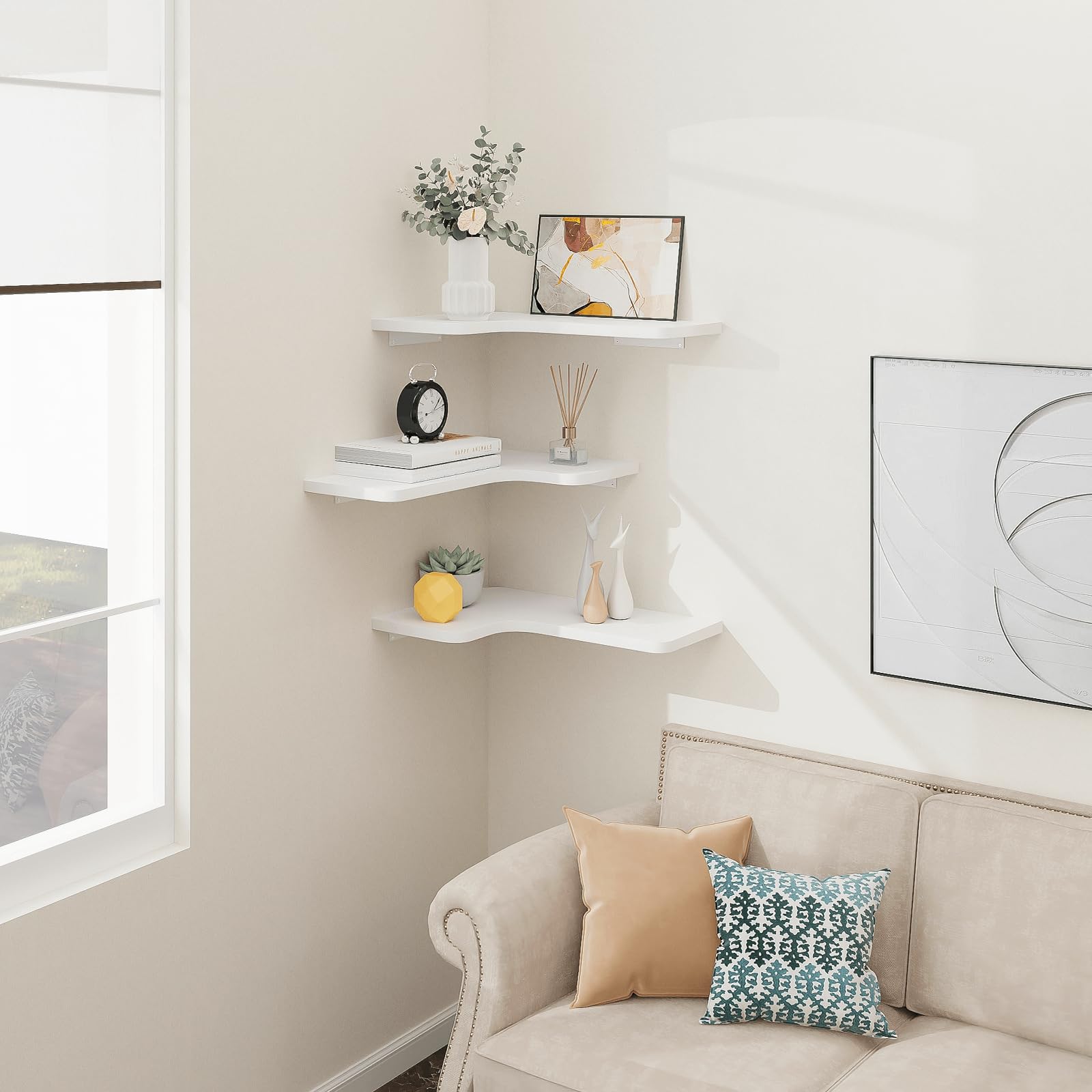 Homode corner shelves set of 3 white wall-mount units ready for versatile display.