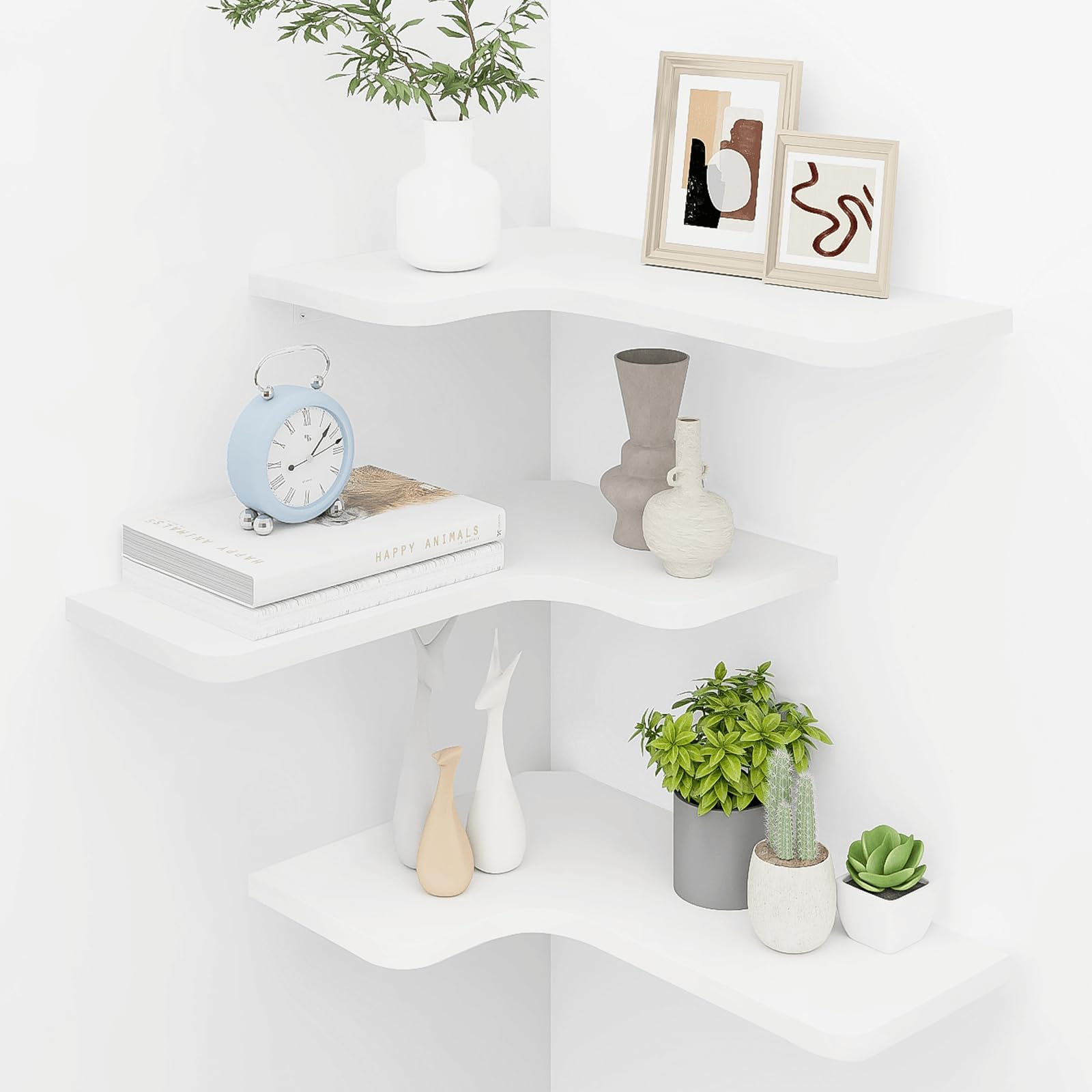 Homode corner shelves white L-shape front view for stylish corner storage.