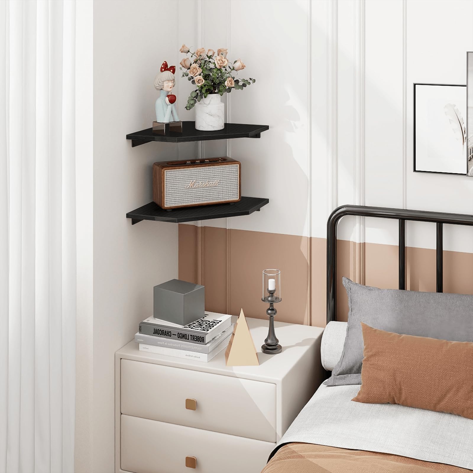 Homode corner shelf used to create storage in living room corners