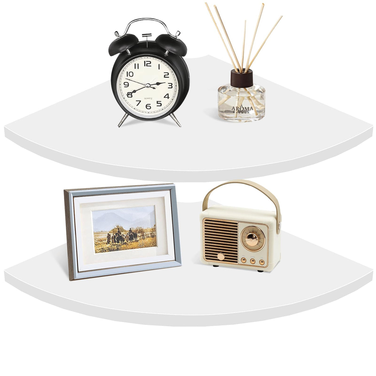 Homode Corner Wall Shelf 12in wide white front view for compact decor and display.
