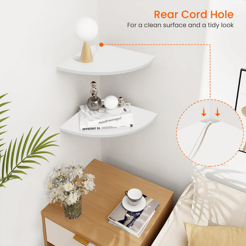Homode Corner Wall Shelf 12in-wide white side view showing sturdy curved edge and stability.