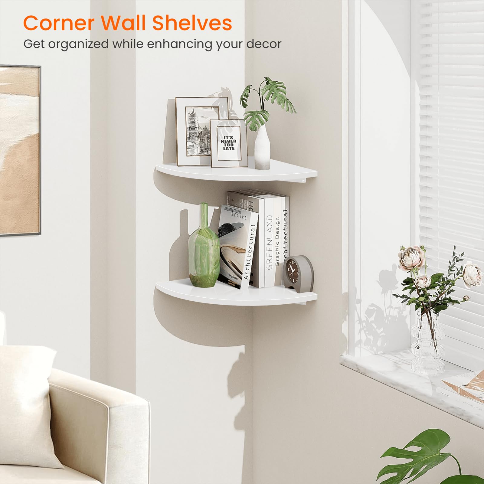 Homode Corner Wall Shelf cable-management-hole highlighting neat, hidden wiring behind decor.