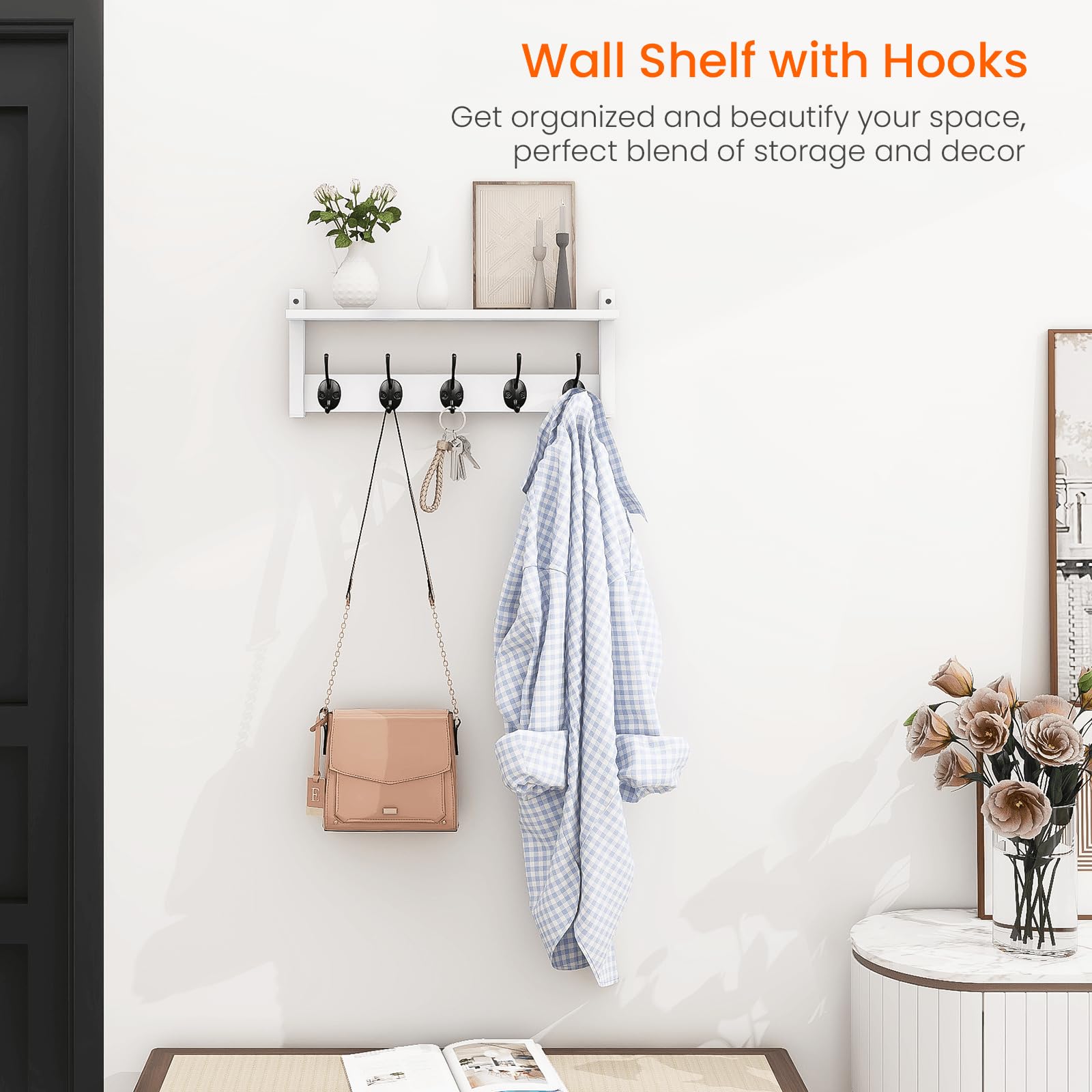 Homode entryway coat rack white mounted demonstrates space-saving design for keys and bags