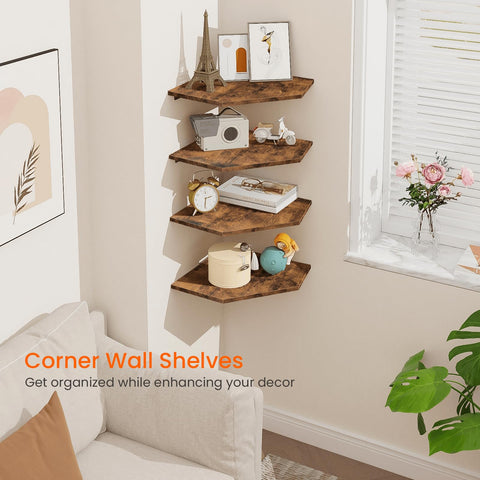 Homode floating corner shelves with rear cord hole for clean cable management.