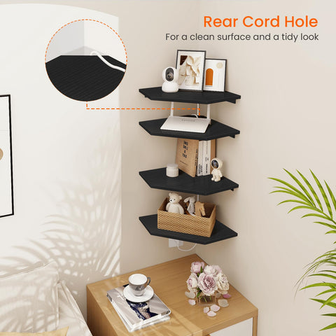Homode four-tier corner shelves maximize wall space for plants and photos.
