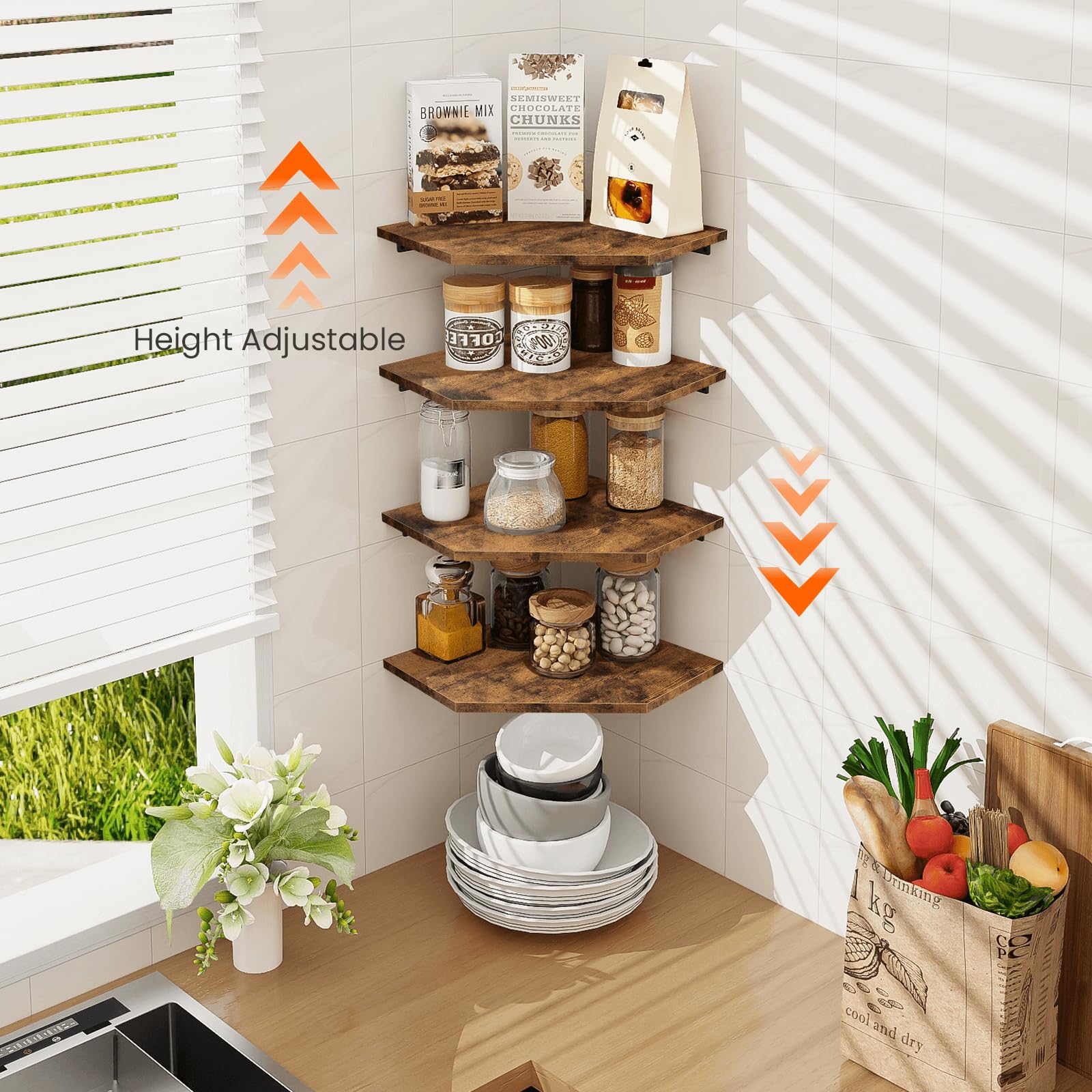Homode rustic brown wall-mounted shelves ideal for living room decor and organization.