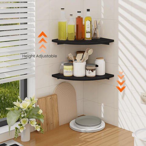 Homode shelves display decor, books, and plants while saving wall space.