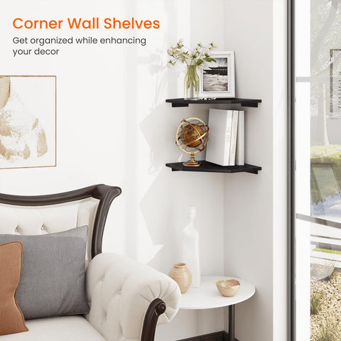 Homode two-tier wood shelf highlighting decor and extra storage space