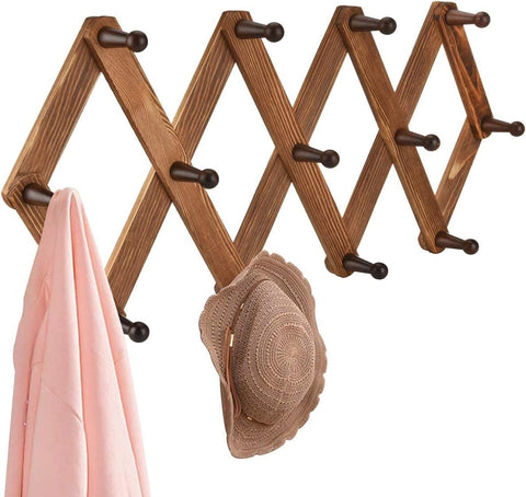 Homode vintage wood expandable peg rack extended to 42 inches for versatile wall storage.