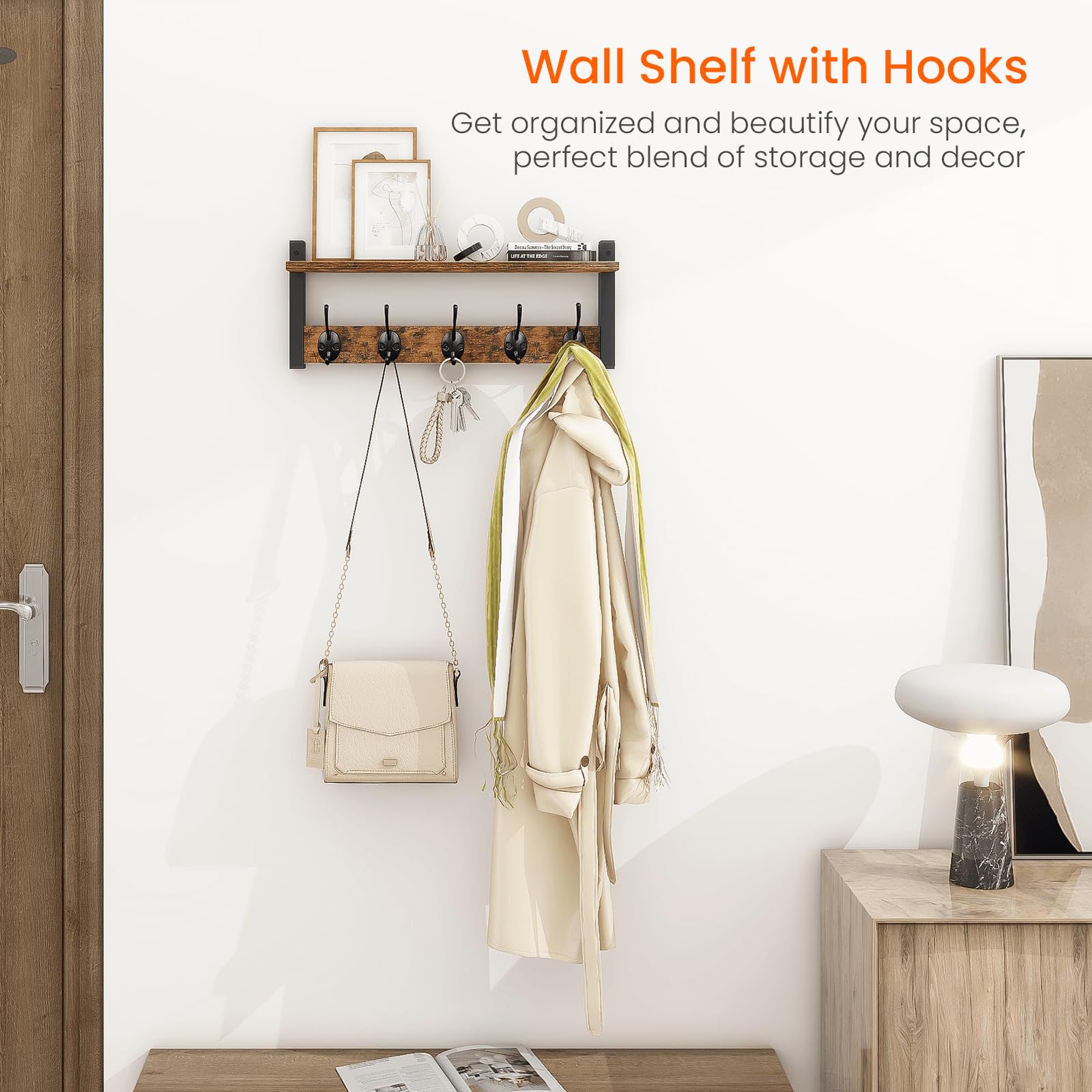 Homode coat rack with shelf and black iron accents add industrial style