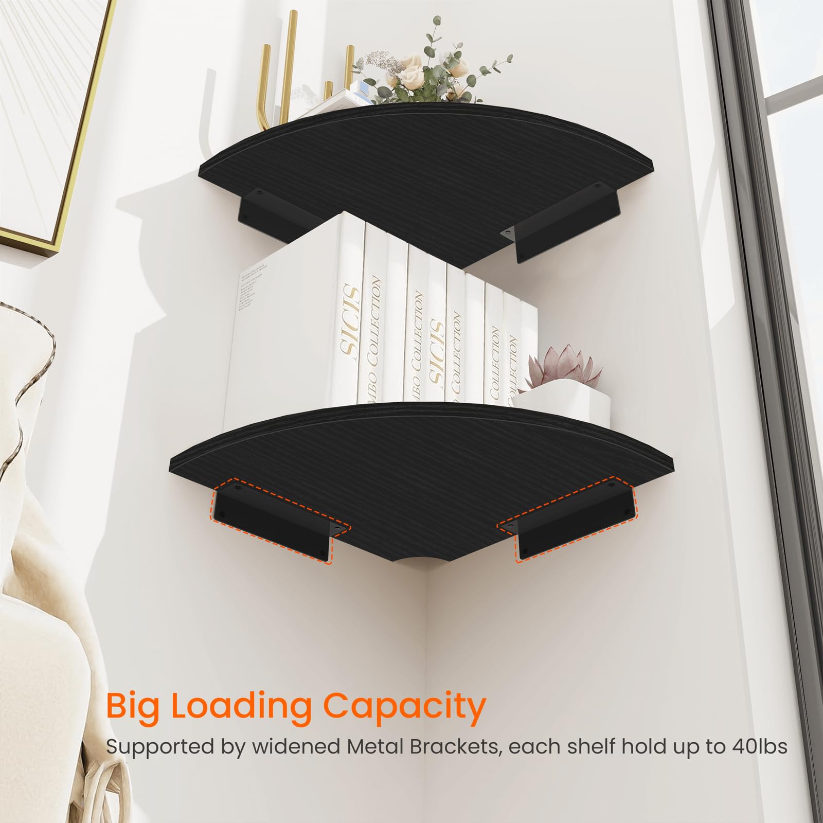 Homode wall-mounted shelves show durable construction with particleboard and metal frame.