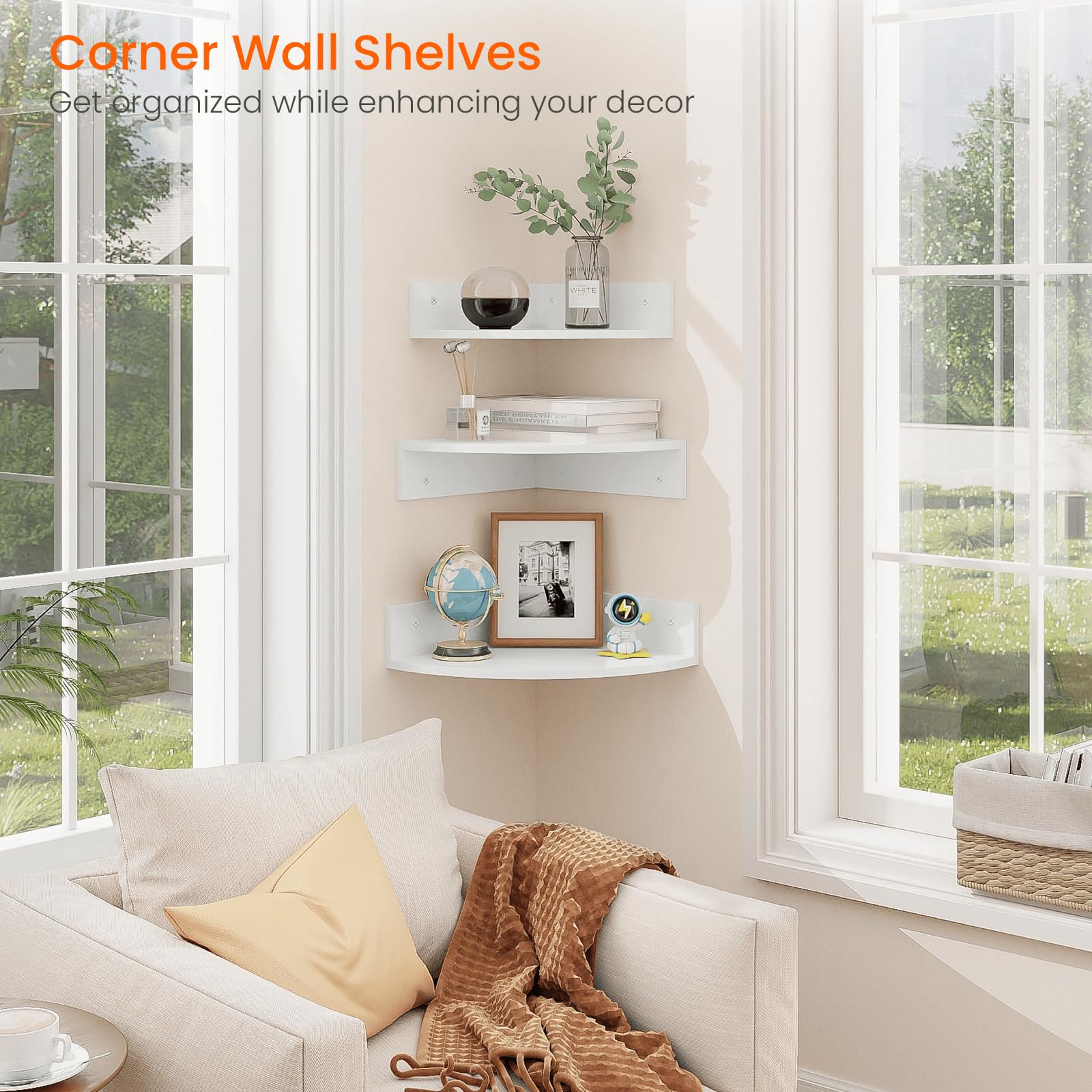 Homode corner shelf with wire hole for cable management and clean cords