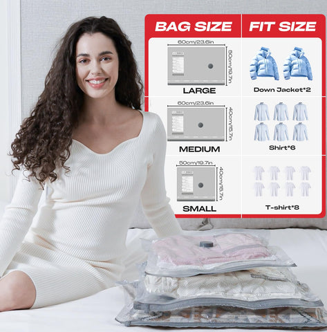 HOMOH six small vacuum bags organized for compact carry-on packing