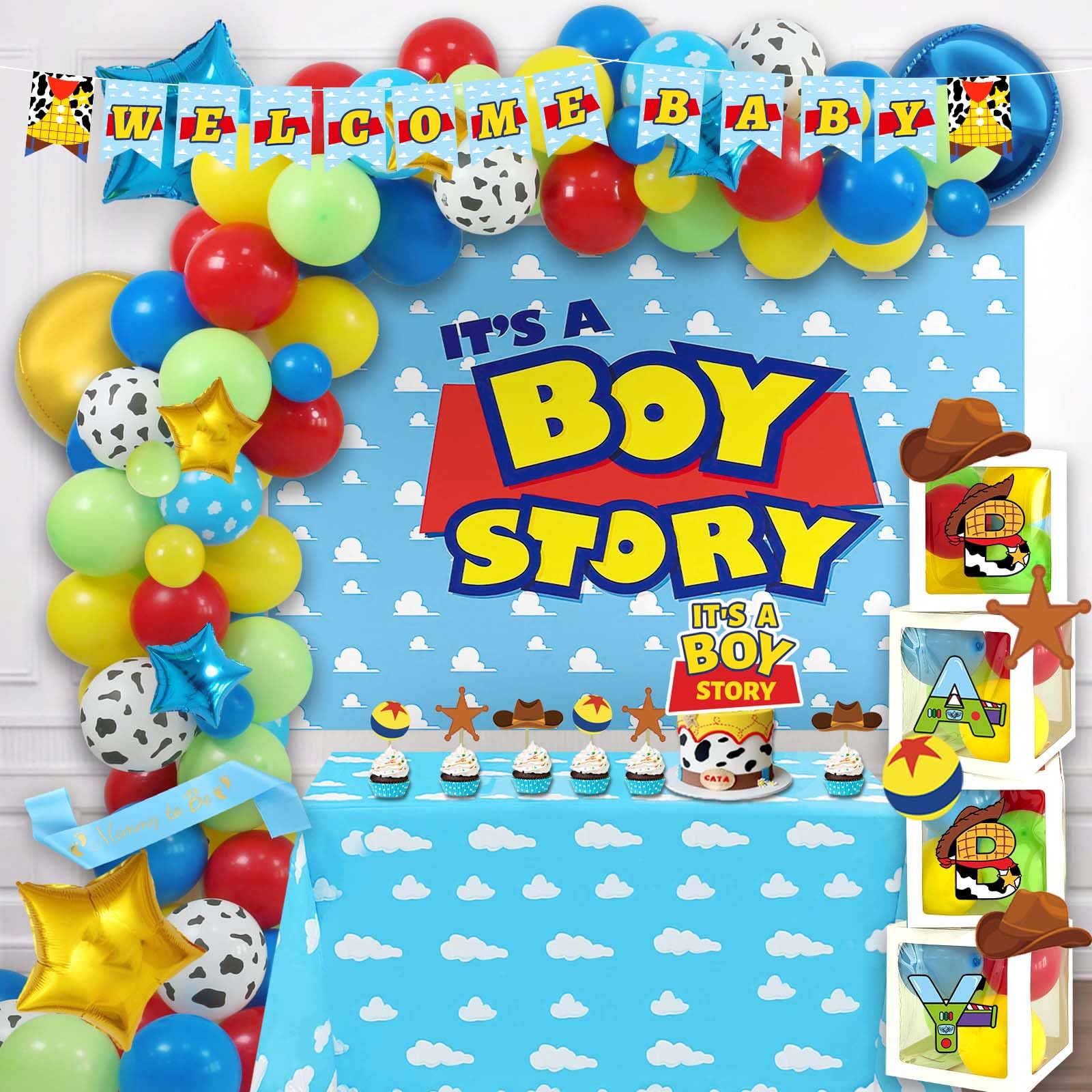 Homond cartoon toy baby shower banner decor adds a playful welcome